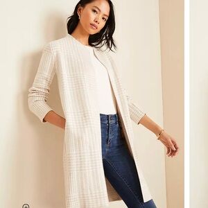 COPY - Ann Taylor belted cardigan beige houndstooth